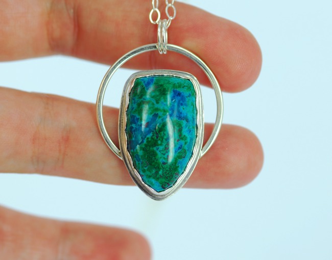 malachite chrysocolla sterling silver necklace 