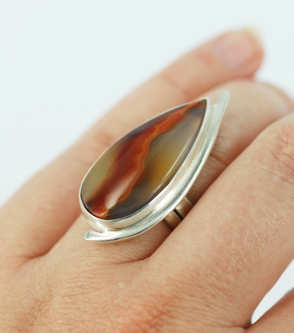 sterling silver condor agate ring