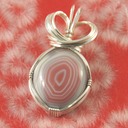 Pink queensland agate wire wrapped sculpted sterling silver cab cabochon pendant jewelry