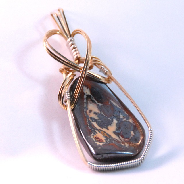 australian yowah nut sterling silver wire wrapped sculpted 14k gold filled cab cabochon pendant jewelry