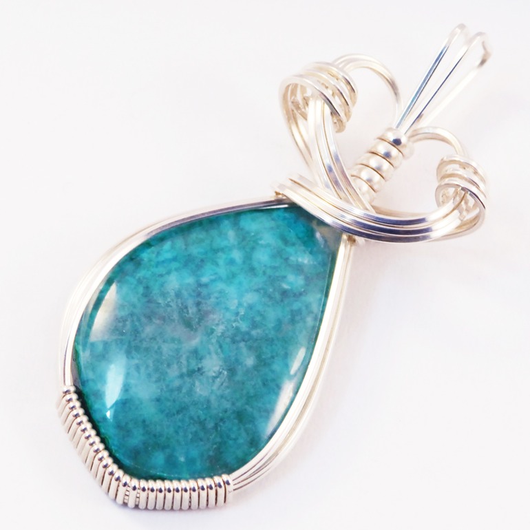 gel chrysocolla wire wrapped sculpted sterling silver cab cabochon pendant jewelry