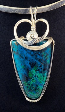 chrysocolla malachite wire wrapped sculpted sterling silver cab cabochon pendant jewelry