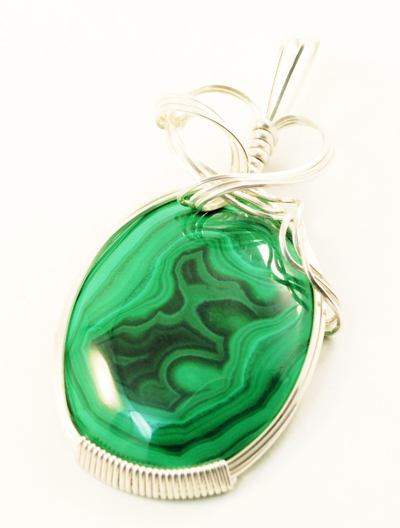 malachite wire wrapped sculpted sterling silver cab cabochon pendant jewelry