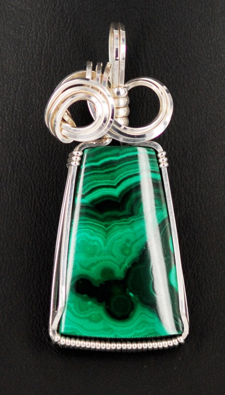 malachite wire wrapped sculpted sterling silver cab cabochon pendant jewelry