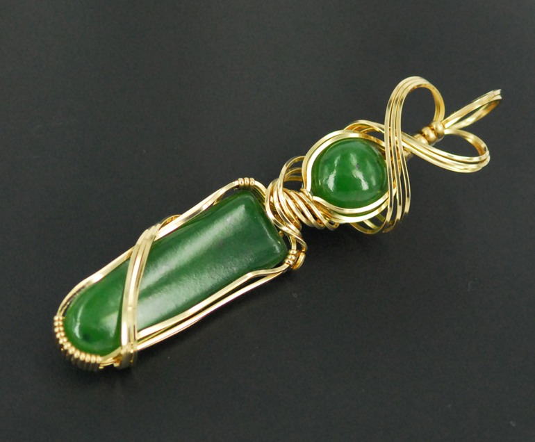 nephrite jade wire wrapped sculpted 14k gold filled cab cabochon pendant jewelry