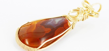 orange laguna agate 14k gold filled wire wrapped pendant